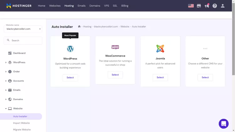 1 click installations in Hostinger