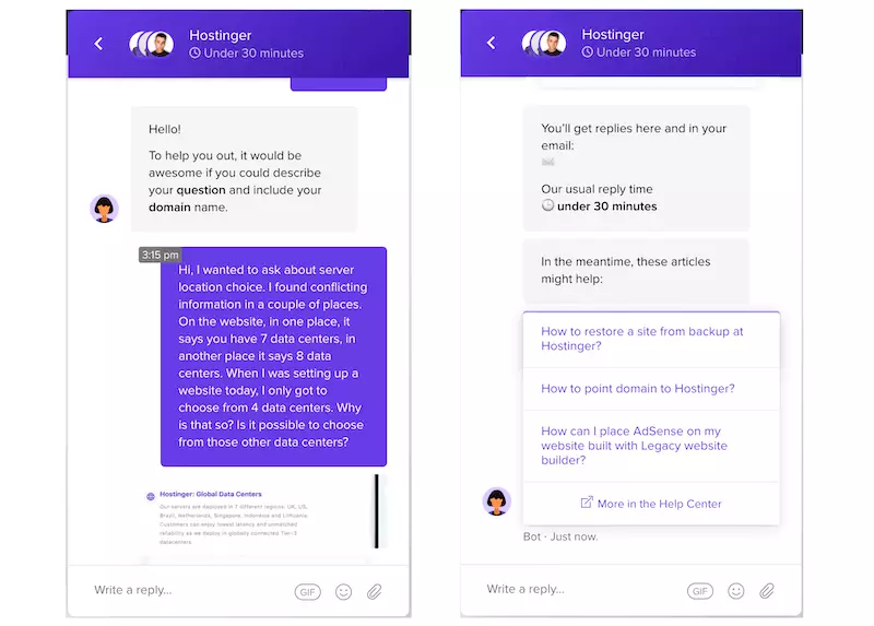 Hostinger live chat form