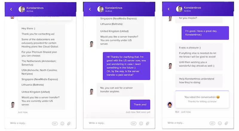 Live chat with Hostinger support agent