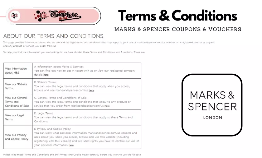 Marks & Spencer Coupons & Vouchers Terms & Conditions - TheCompletePortal