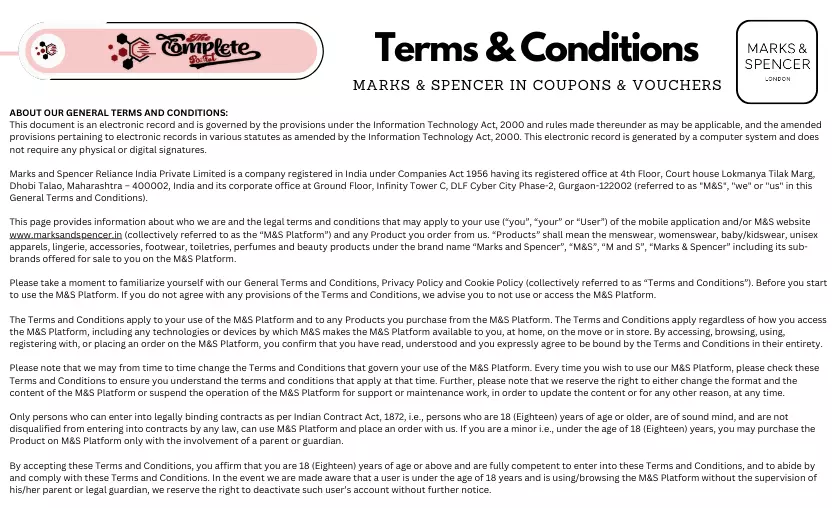 Marks & Spencer IN Coupons & Vouchers Terms & Conditions - TheCompletePortal