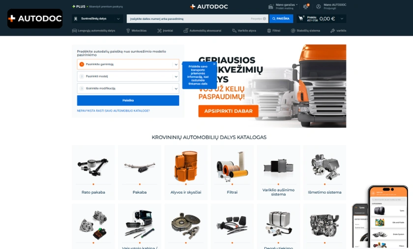 Website Experience Autodoc LT