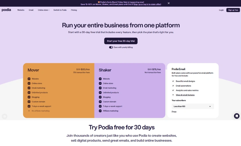 Pricing, Plans & Value for Money on Podia